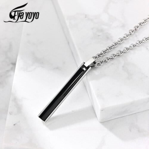 EyeYoYo 2020 New Vertical Bar Stainless Steel Pendant Necklace for Men Black Color Statement Necklace Jewelry Male Gift