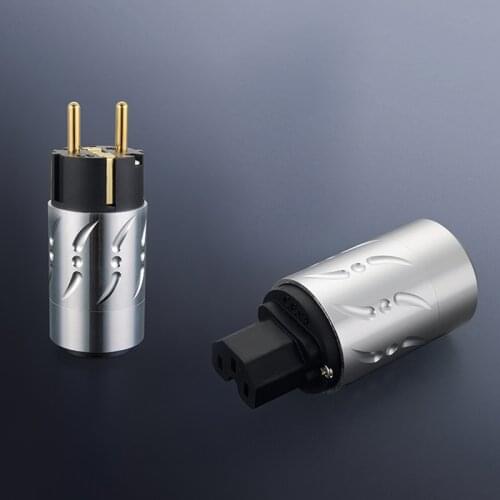 Pair Viborg VE502G+VF502G 100% Pure Copper EU Euro Power Connecotor Schuko plug IEC Female Plug hifi