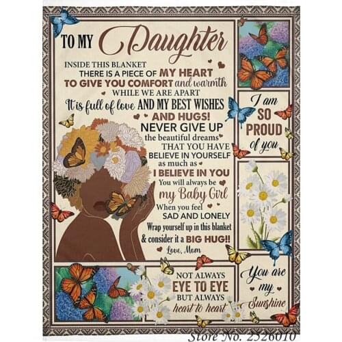 Throw blanket Letter TO My Daughter 3D Velvet Plush Blanket Bedspread For Kids Girls Sherpa Blanket Couch Quilt Cover Travel 01