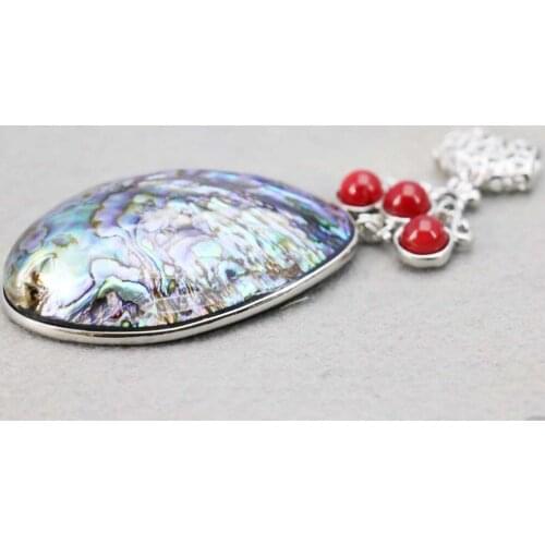L005 New marine natural color shell red coral bead abalone shell pendant,Necklace for female fashion wholesale DIY