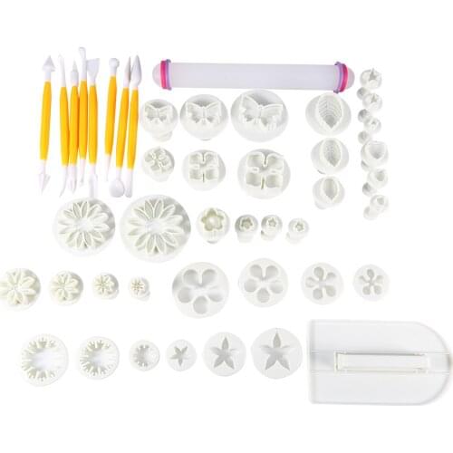 Durable 46 PCS Flower Fondant Cake Sugarcraft Decorating Kit Cutters Tools Mold Sets Fondant Cake Embossing Tool Set