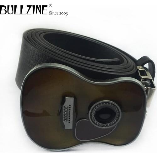 Bullzine zinc alloy retro Guitar head Music belt buckle jeans gift belt buckle Free PU belt FP-02642 drop shipping