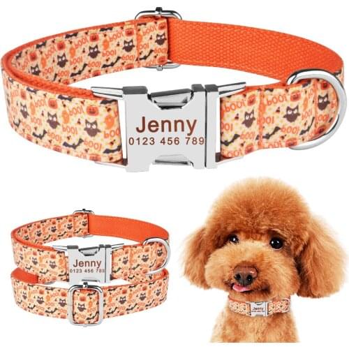 Adjustable Nylon Collar Personalized Pet Puppy ID Tag Collars Custom Free Engraved Name Dogs Collars Small Medium Large Dogs