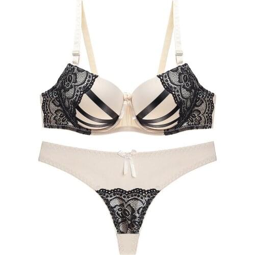 Sexy Lace Bra Briefs Set Push Up Lingerie Set Women Bras G-String Underwire Bralette B C Cup Elegant Female Intimates 6 Color