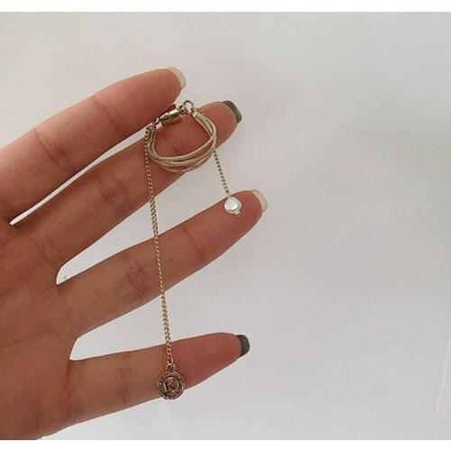 Chic Gold Fake Piercing Magnet Earcuff Earrings for Women Goth Boho Magnetic Long Chain Tassel Pearl Clip on Earring Accessories