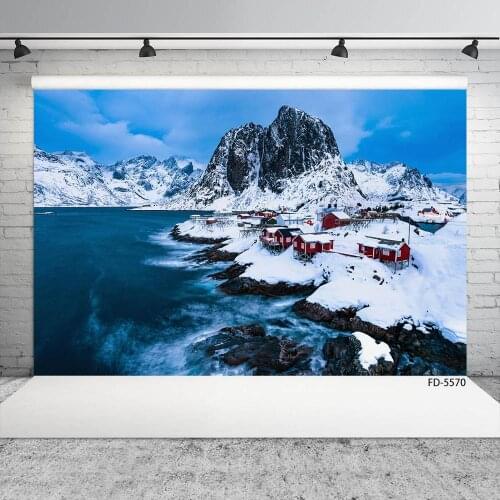 Snow Mountains Lake Houses Photography Background Vinyl Cloth Fond Backdrop for Children Baby Portrait Photophone Photo Studio