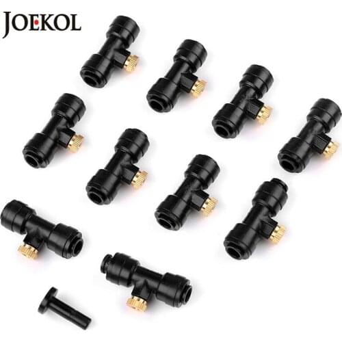 10PCS 1/4'' Tube OD Low Pressure 6MM Water Tee Connector With Brass Misting Nozzle Slip Lok Quick Connect 10/24 Mist Nozzle