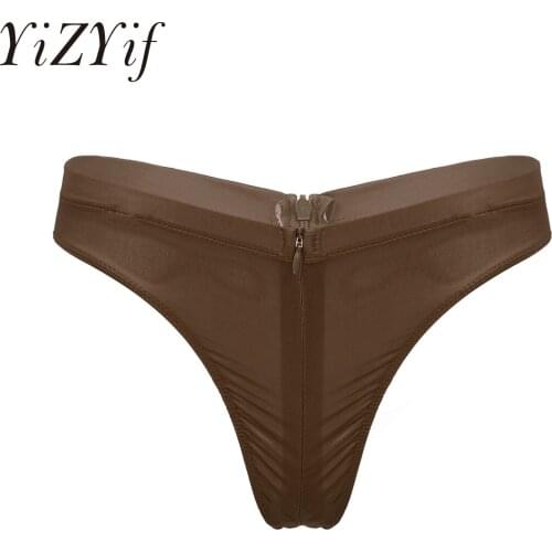 Womens Lingerie Panties See-Through Invisible Briefs Low Rise Elastic Waistband Zipper Crotchless Thong Underwear Underpants