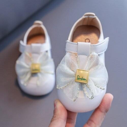 Baby Girls Shoes Spring Summer Kids Flats Covered-toes Lace Bow-knot Princess Sweet T-strap for Toddlers Children Infants 15-25
