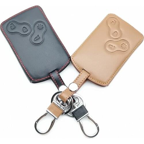 4 Button Car Leather Key Cover Protector Holder for Renault Clio Megane Logan 2 3 Scenic Koleos Card Keychain Case