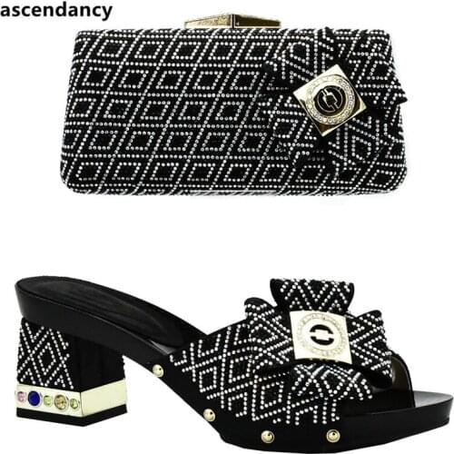 Ladies Italian Shoes and Bag Set Decorated with Rhinestone African Women Italian Shoes and Bag Set Nigerian Women Wedding Shoes