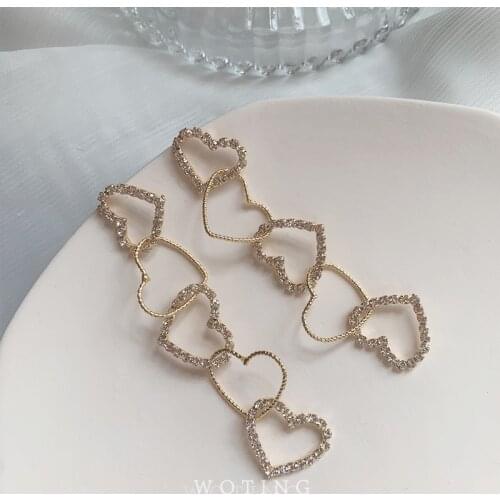 Sense of design Heart Pendants Earrings Long Rhinestone Women Jewellery Earrings Korean fashion Valentines