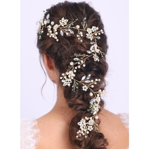 Gold Dignity Flower Leaves Vintage Headwear Long Headdress Wedding Bridal Hair Vine Banquet Fascinators for women
