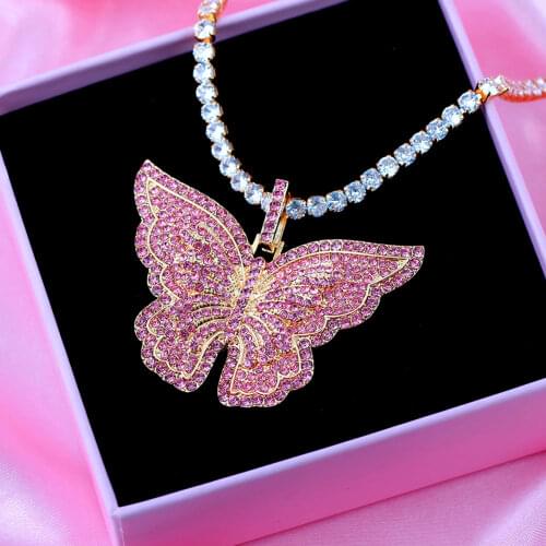 JUST FEEL Luxury CZ Chain Choker Necklaces Bling 3 Color Crystal Butterfly Pendant Necklace for Women 2020 Rock Fashion Jewelry