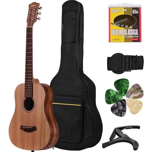 Acoustic Guitar 34 Inch Spruce Wood Top Panel Teakwood Back Side Panel with Gig Bag Strap Spare Strings Capo Picks Guitars Kit