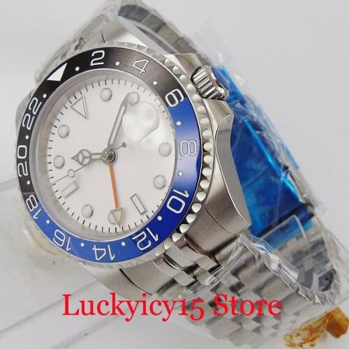BLIGER Business 40mm Mens Watch Sapphire Glass GMT Autoamtic Movement Stainless Steel Case