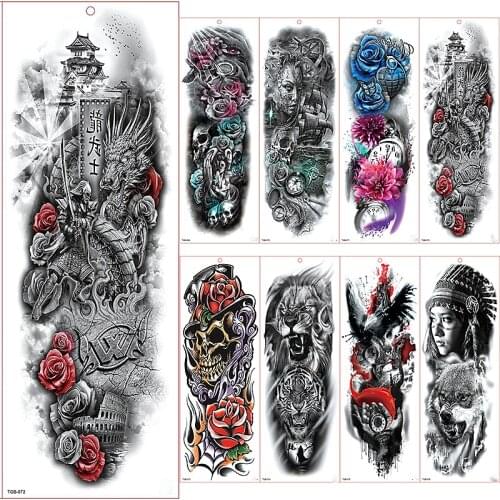 Large Arm Sleeve Tattoo Waterproof Temporary Tattoo Sticker Rose Dragon Full Flower Tatoo Body Art Tattoo Girl