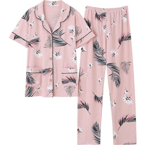 Big Yards M-4XL Female Pajamas Sets Cotton Nightwear Summer Short Sleeve Pyjamas Animal Cardigan Sleepwear Women Pijamas Mujer