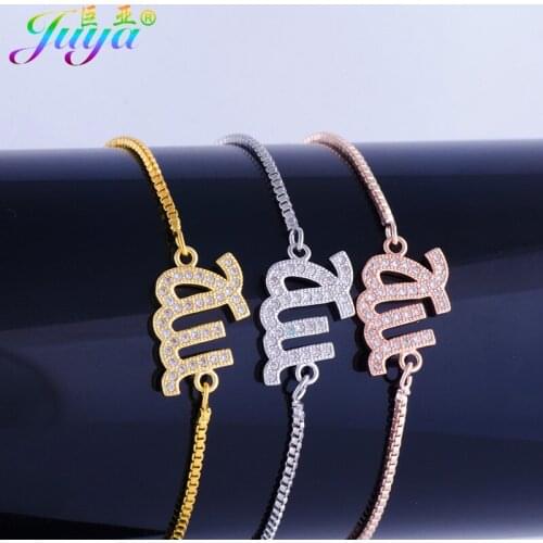 Micro Pave Zircon Constellation Zodiac Virgo Connector Charms Gold Chains Women Fashion Bracelets For Christmas Gift Jewelry DIY