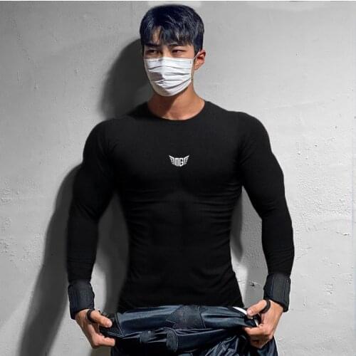 Running T-shirt Men Compression Tight Long Sleeve Fitness Mens Sports Shirt Jogging Quick Dry Training Tees Gym Clothing