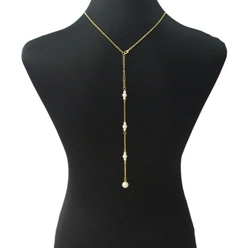 Hot Sale Women Long Necklace Body Sexy Chain Bare Back Gold Color Pearl Pendant Chain Necklace Backdrop Beach Body Jewelry