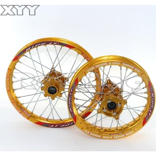 Dirt Pit bike 12/14 inch gold 12mm or 15mm Front 1.40x14 Rear 1.85x12 inch aluminium Wheel Rim with CNC Hub For KAYO HR-160cc