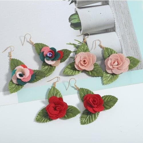 Vedawas Korean Lace Flower Earrings for Women Wedding Dress Jewelry Fashion Elegant Colorful Floral Drop Earrings Party Gifts