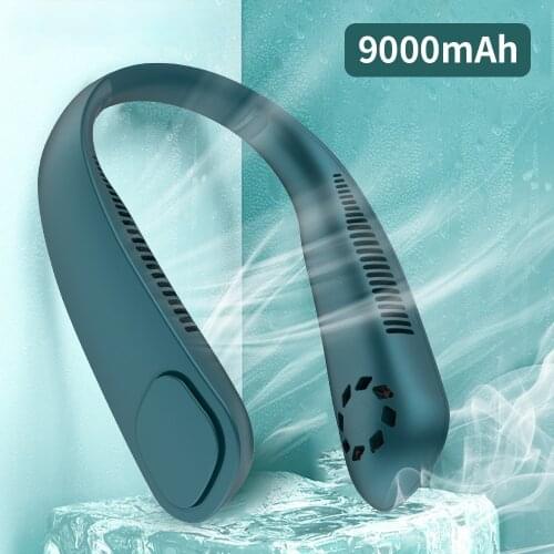 Mini Neck Fan Portable Bladeless USB Fan 9000mAh USB Rechargeable Leafless Hanging Fans Air Cooler Cooling Wearable Neckband Fan