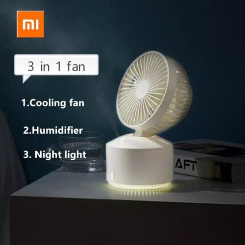 Xiaomi Wellsmart 3 in 1 Mini Cooling Fan Bladeless Desktop Fan Mist Humidifier LED Night Light FAN Wireless Usb Charging