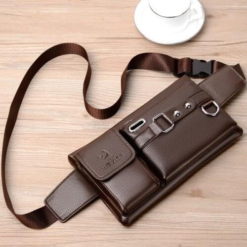 Men Belt Bag Multi-functional Waist Bag Cell Phone Chest Bags Outdoor Casual Cycling PU Leather Waterproof Shoulder Bag For men