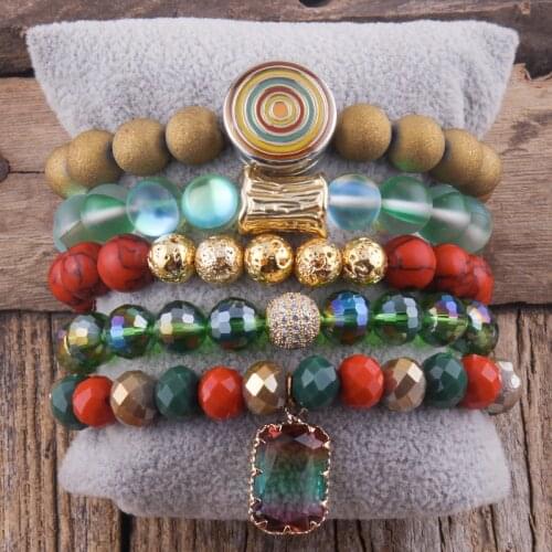 RH Fashion Boho Jewelry Accessory Multicolor 5pc Stack Beaded Bracelet Sets For Women Gift