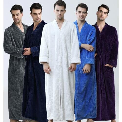 Mens Womens Flannel Long Dressing zip Gown Coat Bathrobe Towelling Bath Robe