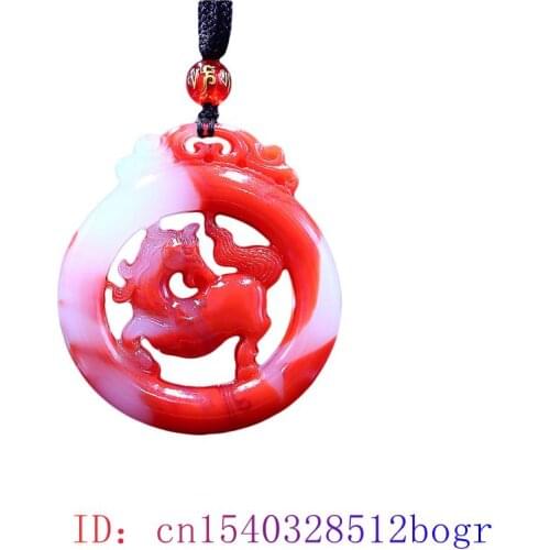 Jade Horse Pendant Jewelry Chinese Charm Double sided Jadeite Amulet Gifts Necklace Carved Red White Natural Fashion Gemstone