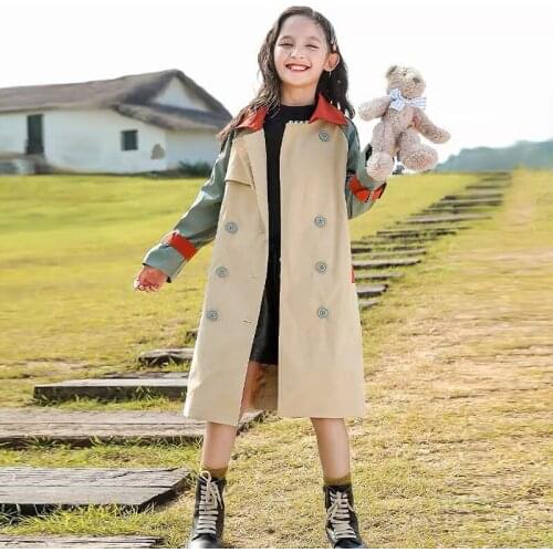 2021 New Boutique Autumn Fashion Kids Girl Long Trench Coats Toddler Baby Outerwear Children Clothing England Style Windbreaker