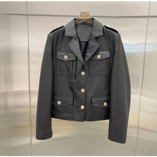 2021 New Arrival Women Coat Spring And Autumn Real Import Sheepskin Jacket Pocket Decoration Female Overcoat Size S-XXL