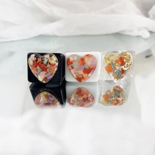 New Ins Personality Cute Love Heart Resin Ring Simple Retro Colorful Heart Rings For Women Girls Fashion Jewelry Gift