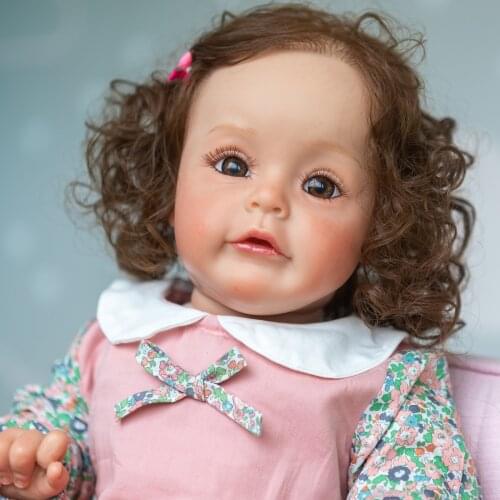 NPK 60CM Top Quality Reborn Sue-Sue 3Month Real Baby Size Hand-Detailed Painting 3D Skin Tone Hand rooted Brown Curly hair
