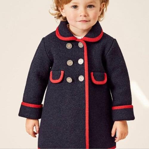 Autumn winter Spanish wool Blends coat baby boys girls double breasted Long Sleeve kids long Outwears