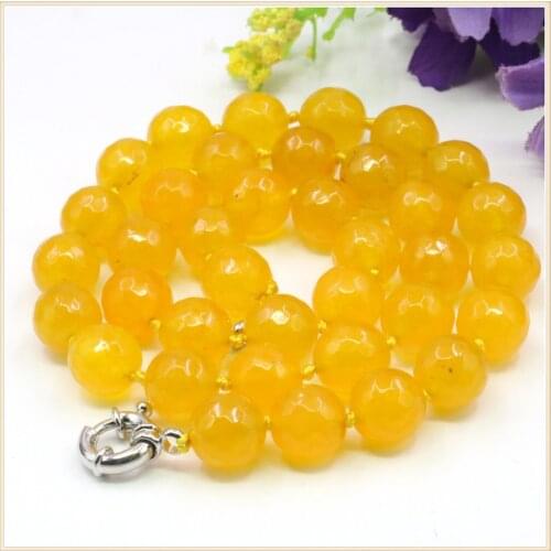 10mm Round Faceted Yellow Jades Chalcedony Necklace Natural Stone Steering Wheel Clasp Accessory Neckwear Jewelry Making Design