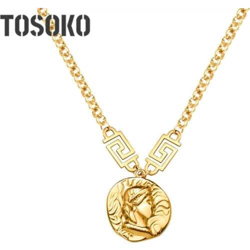 TOSOKO Stainless Steel Jewelry Geometric Design Necklace Queen Image Pendant Lady Fashion Clavicle Chain BSP480