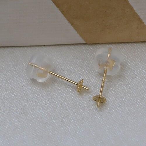Genuine AU 750 18K Gold Earrings Mountings Findings Jewelry Settings Accessories Parts for Pearls Agate Coral Crystals Jade