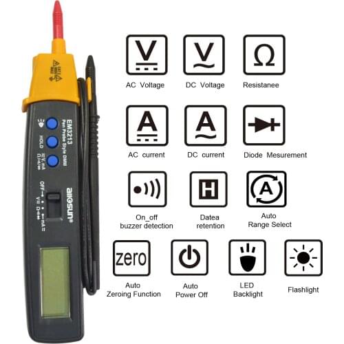 Portable Digital Multimeter Pen Type Volt Ohm Ammeter Auto Range Multi-Function Electric Tester with Flashlight EM3213