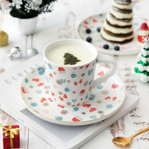 Merry Christmas gifts cute ceramic mugs with handgrip winter Japan style porcelain 500ml coffee milk mug creative 8 inch plates