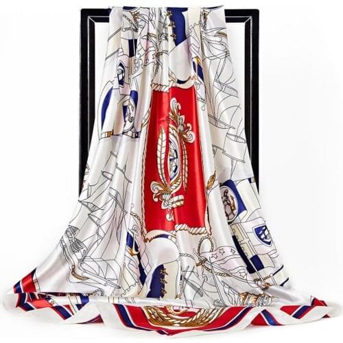 Scarves for Women Fashion Chain Print Silk Scarf Female 90cm Square Shawl Bandana for Head Satin Large Hijab Scarfs For Ladies