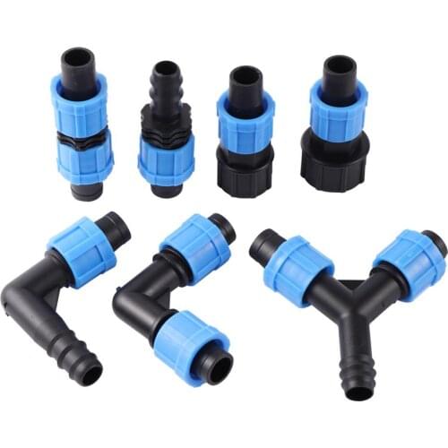 5 Pcs DN17 Drip Tape Pipe Locked Connectors 1/2" 3/4" Female Thread Straight Elbow Y Shape Optional Garden Water Connectors