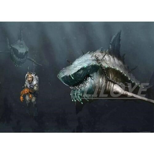 Scary Shark DIY 5D Diamond Painting Full Square/Round Mosaic 3D Embroidery Christmas Art Pictures Wall Decor Sticker Gift CV596