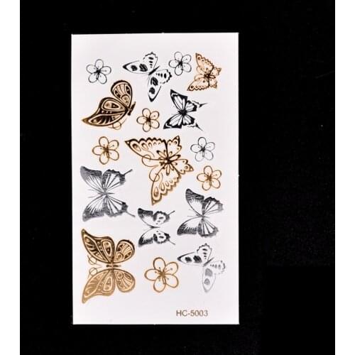 11*6cm Body Art Flash Tattoo Stickers Waterproof Gold Butterfly 3D Temporary Tattoo