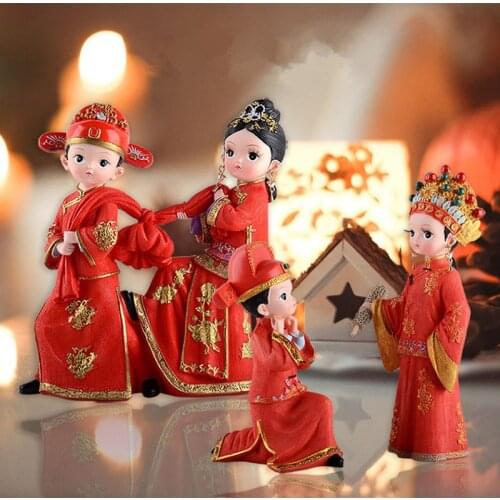 Chinese style wedding cake topper figurines red style bride and groom gifts favors for wedding engagement anniversary supplies