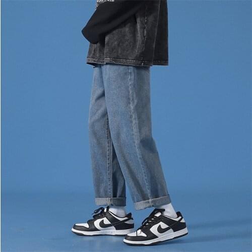 Streetwear casual mens jeans pants spring autumn solid color man denim trousers straight fashion womens jeans