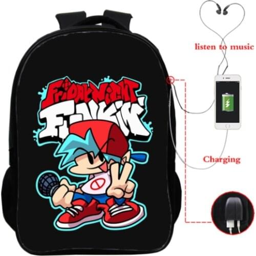 Usb Charging Backpacks Friday Night Funkin Backpacks Back To School Bookbag 16 Inch Teenager School Bags for Boys Girls Mochila